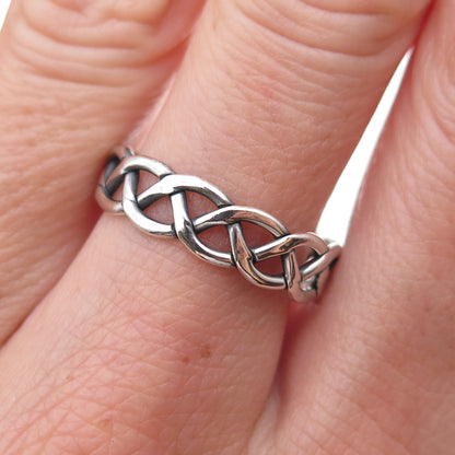925 Sterling Silver Vintage Celtic Woven Oxidized Band Ring Size 9