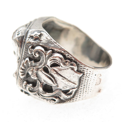 925 Sterling Silver Antique Art Nouveau Lady Oxidized Ring Size 8.75