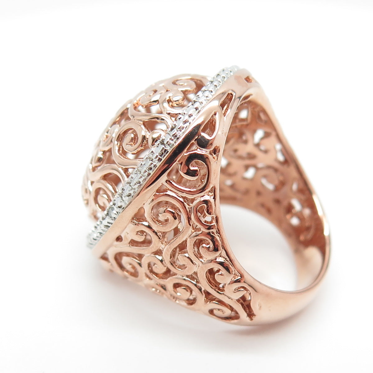 ROSS SIMONS 925 Sterling Silver Rose Gold Plated Diamond Accent Ring Size 6.25