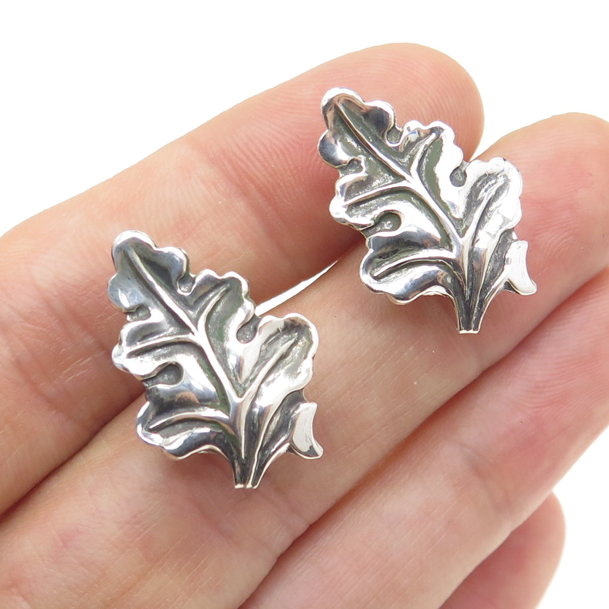 925 Sterling Silver Antique Art Deco Leaf Screw Back Earrings