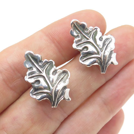 925 Sterling Silver Antique Art Deco Leaf Screw Back Earrings