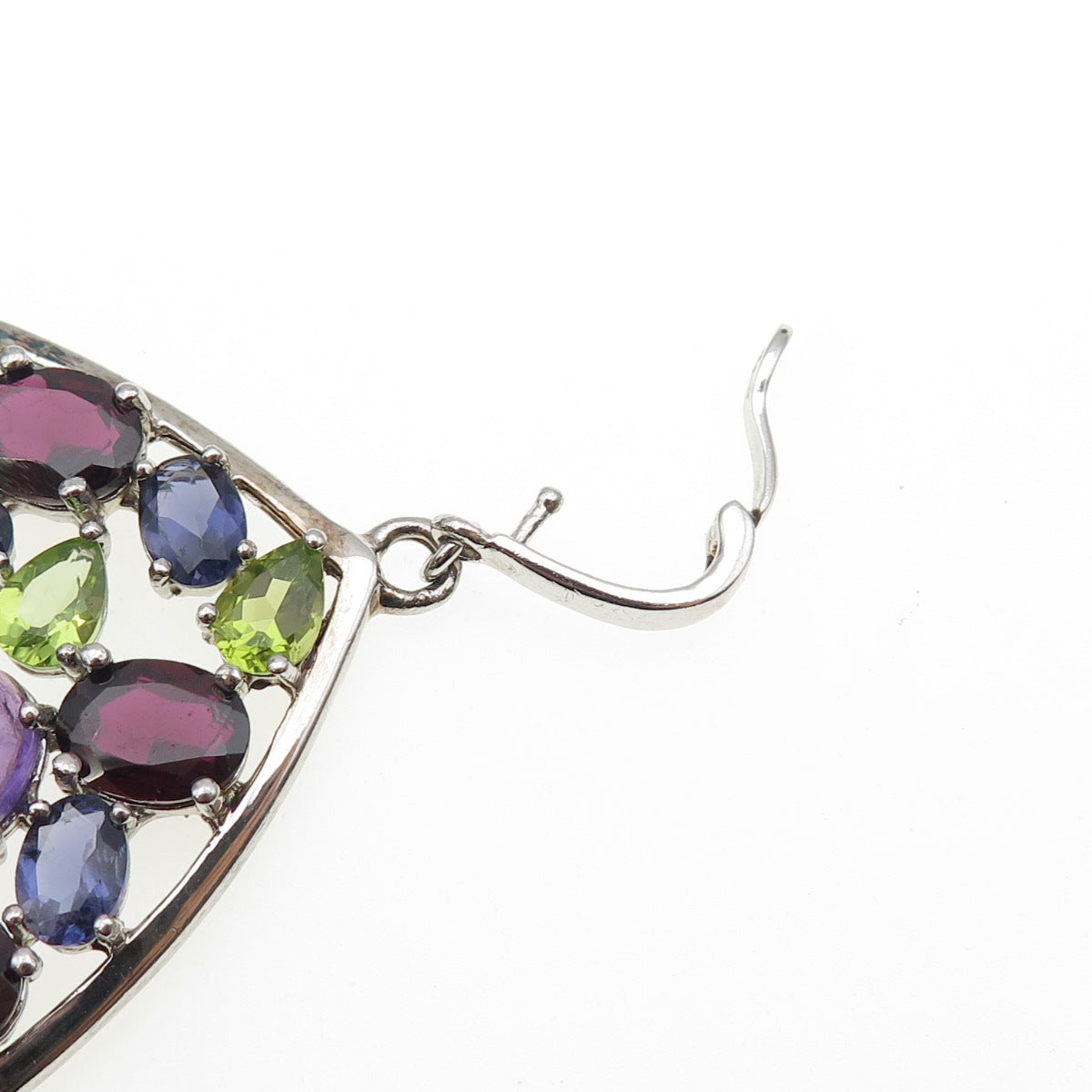 925 Sterling Silver Real Amethyst Iolite & Peridot Cluster Teardrop Pendant