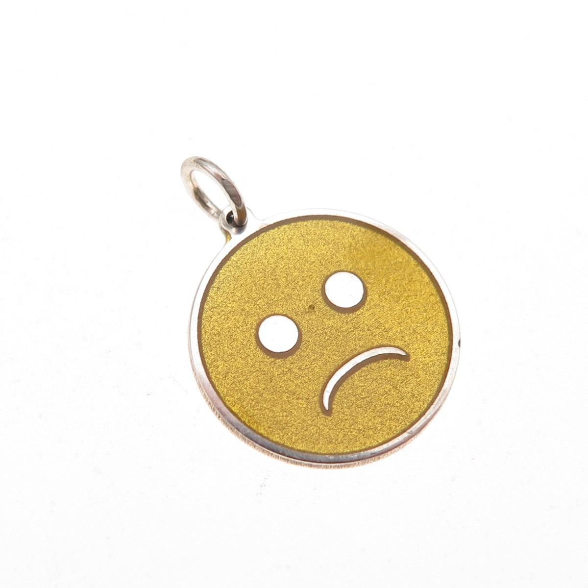 925 Sterling Silver Yellow Enamel Sad Face Emoji Charm Pendant