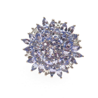 Harold Trujillo 925 Sterling Silver Real Tanzanite Floral Ring Size 7.75