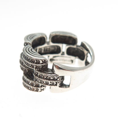 925 Sterling Silver Vintage Modernist Oxidized Ring Size 5.5
