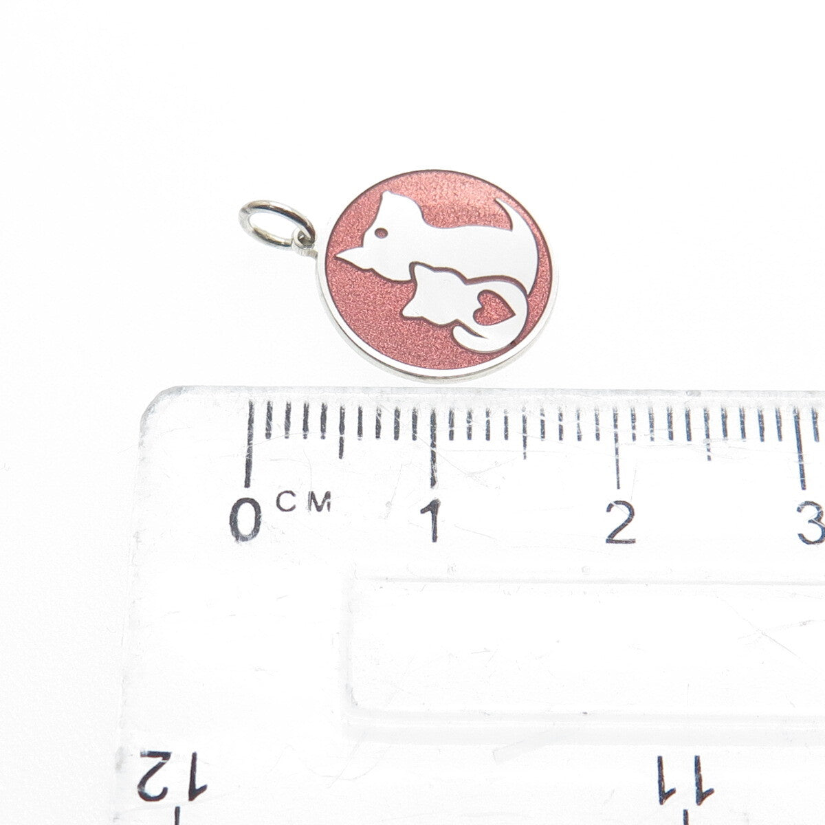 925 Sterling Silver Rose Enamel Cat & Dog Friendship Minimalist Charm Pendant