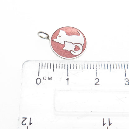 925 Sterling Silver Rose Enamel Cat & Dog Friendship Minimalist Charm Pendant