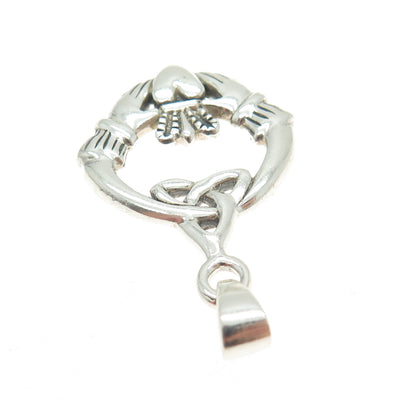 925 Sterling Silver Vintage Irish Claddagh Trinity Knot Charm Pendant