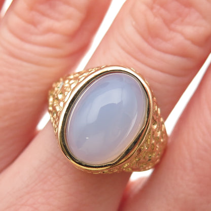 925 Sterling Silver Gold Plated Real Cabochon Chalcedony Nugget Ring Size 7
