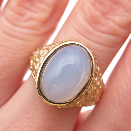 925 Sterling Silver Gold Plated Real Cabochon Chalcedony Nugget Ring Size 7