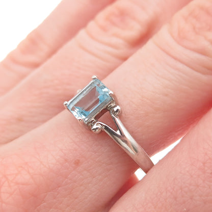 Ross Simons 925 Sterling Silver Vintage Real Emerald-Cut Blue Topaz Ring Size 8