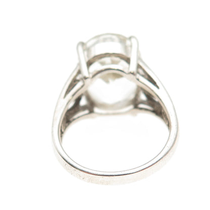 925 Sterling Silver Vintage Real Oval-Cut White Topaz Ring Size 6