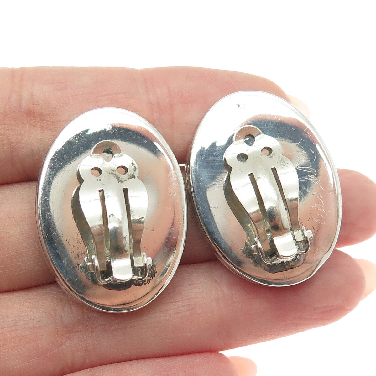 CELIA SEBIRI Sterling Silver Vintage Pearl Modernist Oxidized Clip On Earrings