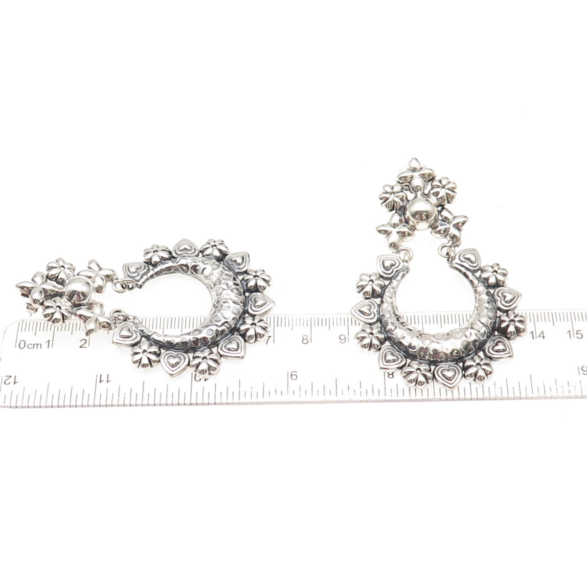 Arya 925 Sterling Silver Floral Heart Crescent Oxidized Dangle Earrings