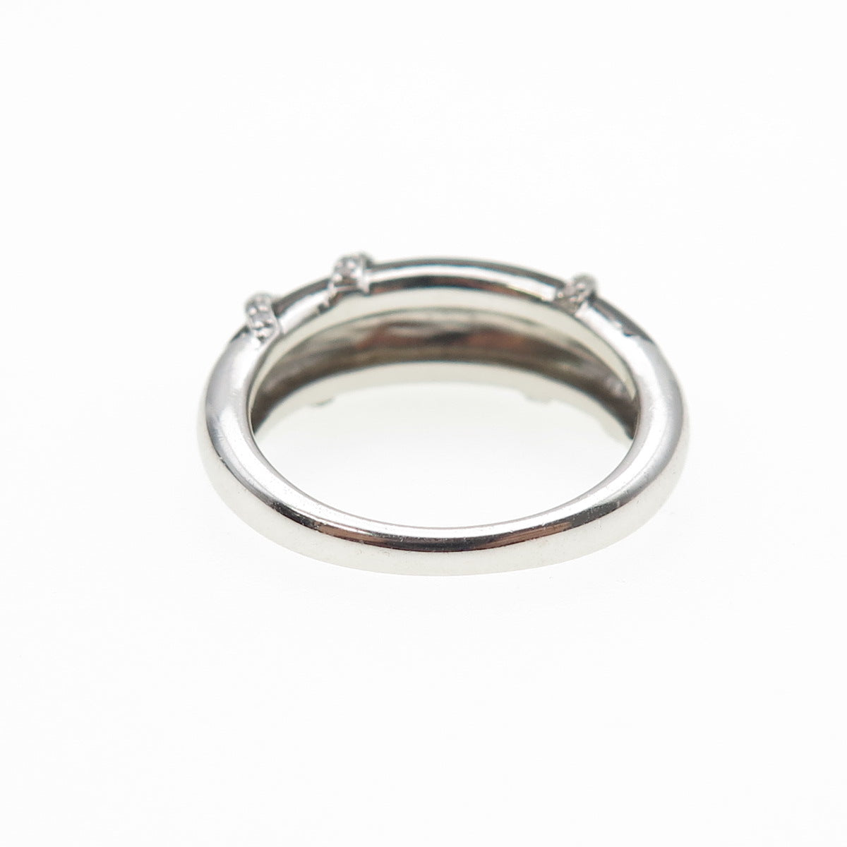 925 Sterling Silver Black Enamel Round-Cut White C Z Ring Size 6.5