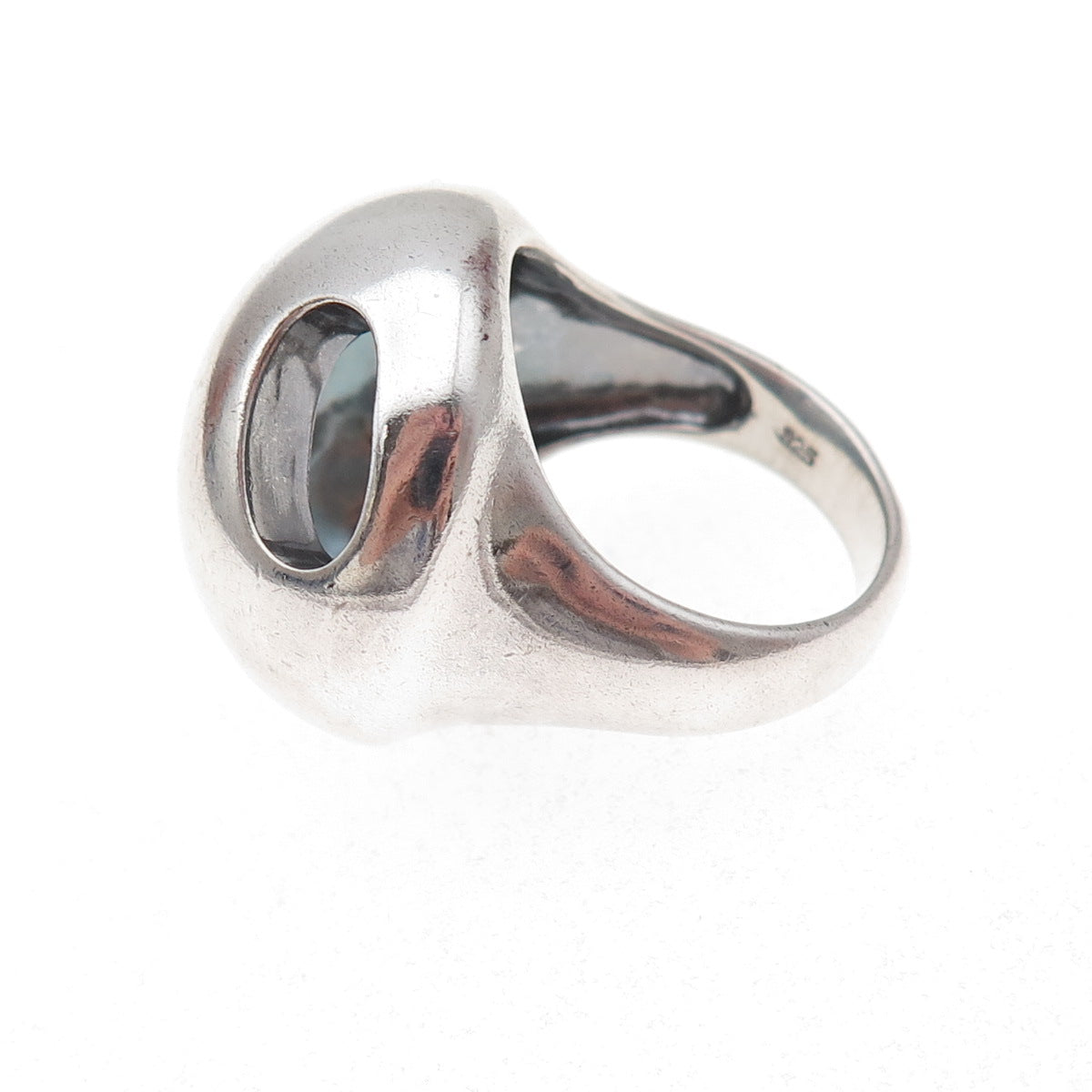 925 Sterling Silver Vintage Modernist Dome Oxidized Ring Size 8