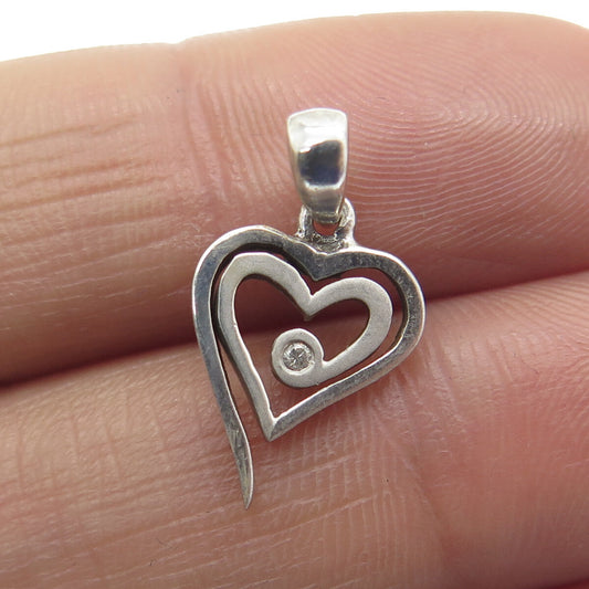 JEWELRY CONCEPTS Sterling Silver Real Diamond Spiral Heart Minimalist Pendant