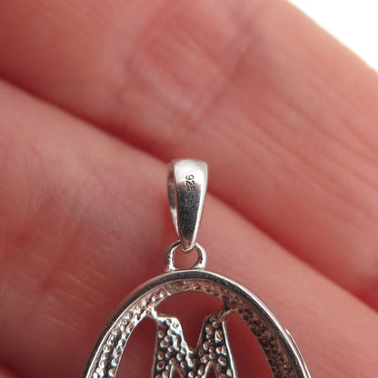 925 Sterling Silver Real Round-Cut Diamond Mom Heart Charm Pendant