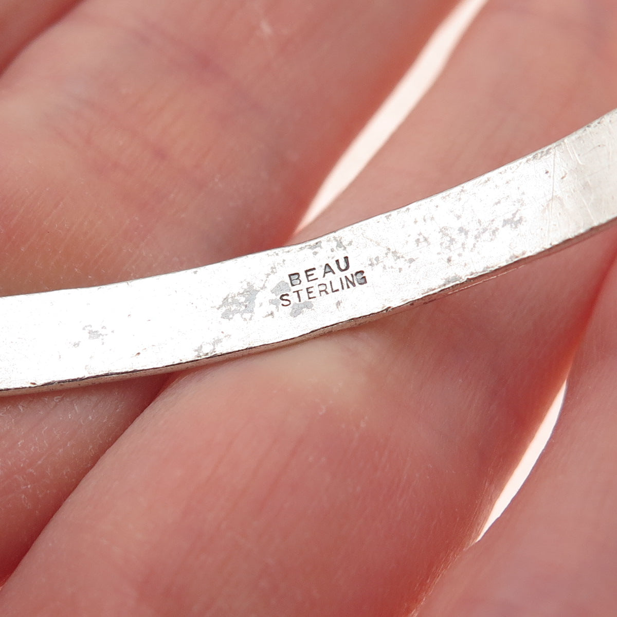 Beau 925 Sterling Silver Antique Art Deco Floral Oxidized Bangle Bracelet 8"
