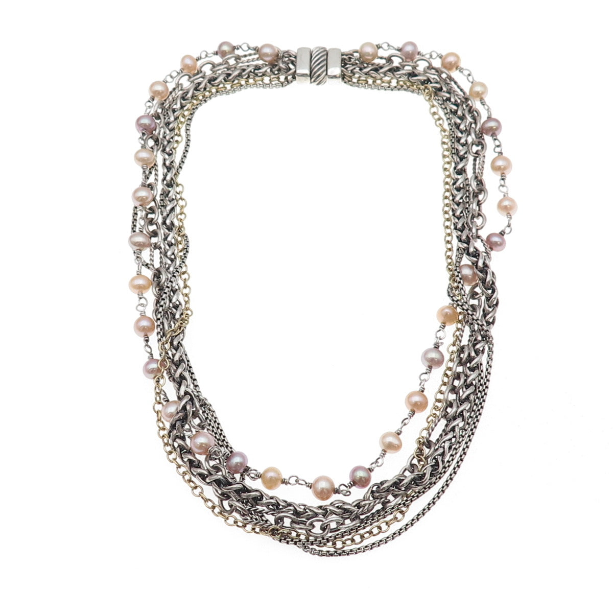 David Yurman 925 Sterling 18K Gold Vintage Real Pearl Multi-Strand Necklace 16"