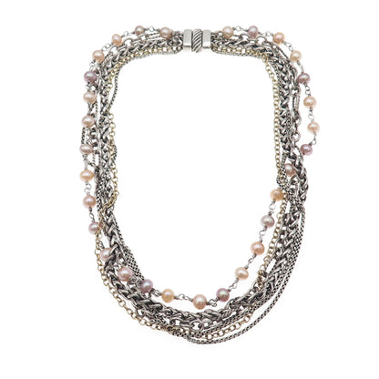 David Yurman 925 Sterling 18K Gold Vintage Real Pearl Multi-Strand Necklace 16"
