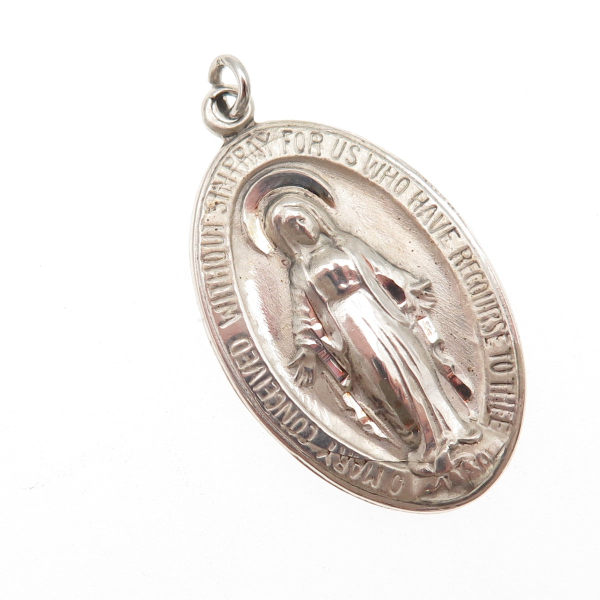 925 Sterling Silver Vintage St. Mary Miraculous Religious Charm Pendant