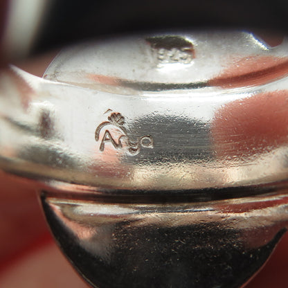 ARYA 925 Sterling Silver Vintage Real Fossil Smoky Quartz & Citrine Ring Size 10