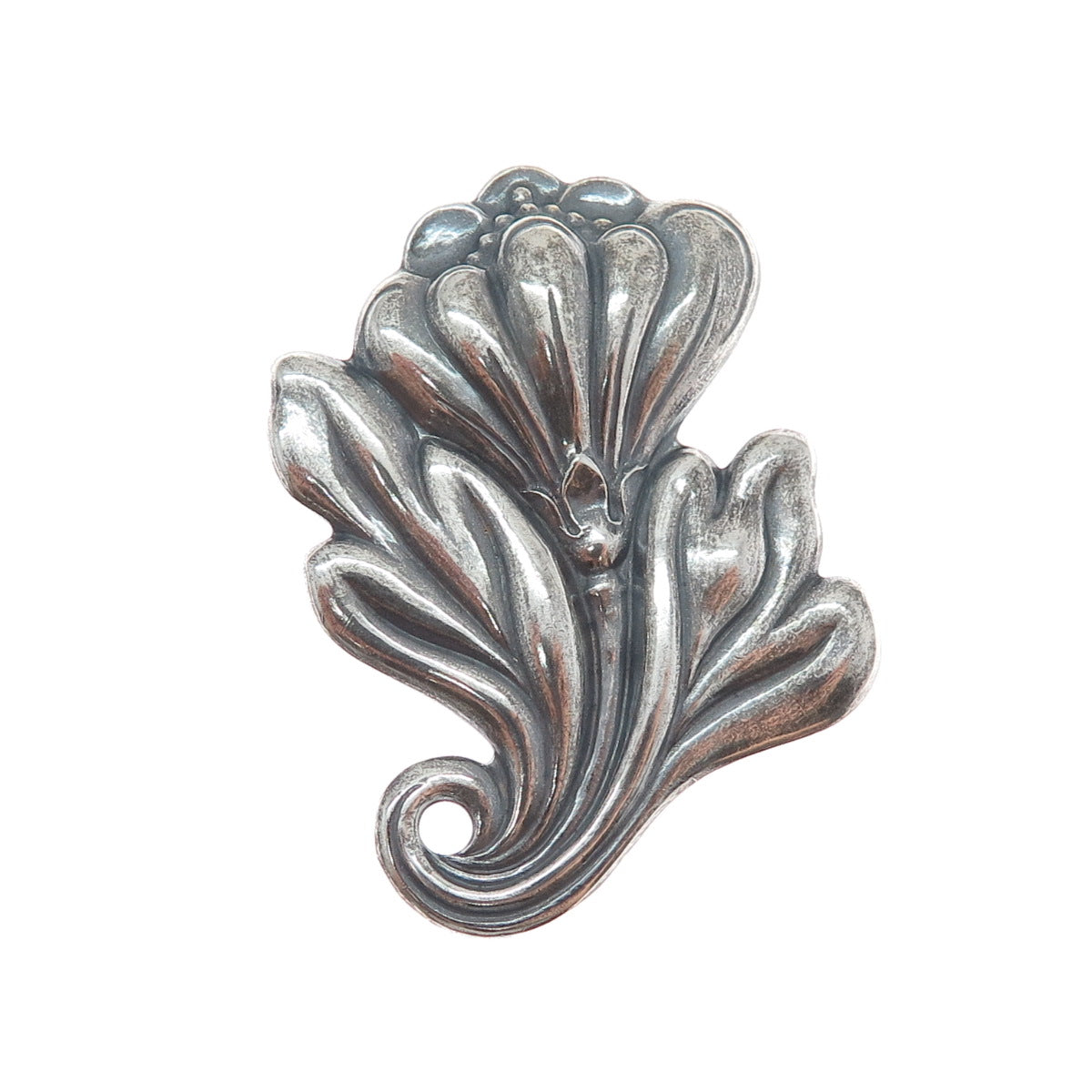 925 Sterling Silver Vintage Flower Leaf Ribbed Oxidized Pin Brooch