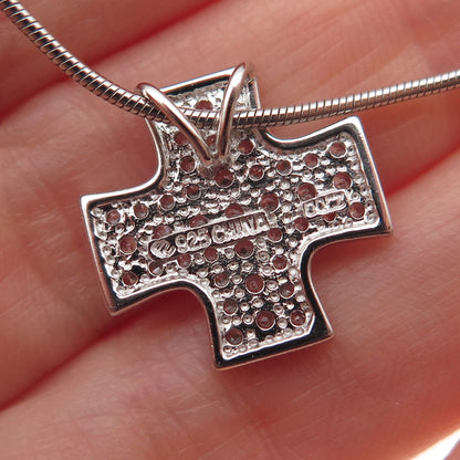 925 Sterling Silver Italy Round-Cut C Z Cross Snake Chain Necklace 18"