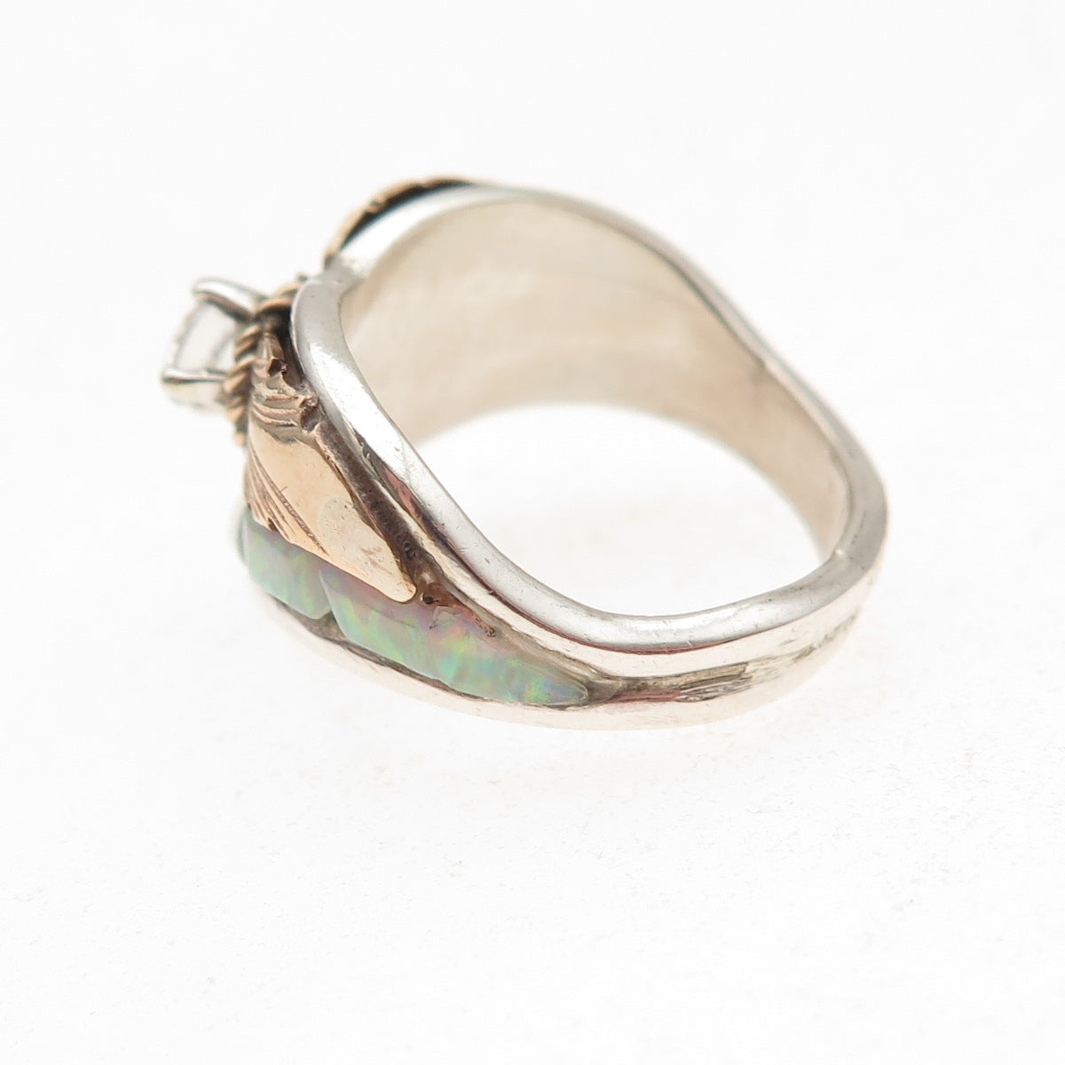 Silver Ray Navajo Old Pawn 925 Sterling 2-Tone Vintage Opal & C Z Ring Size 6