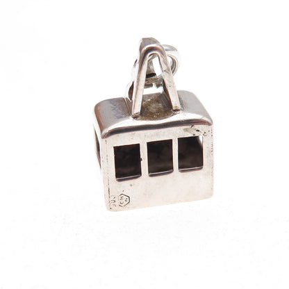 800 Silver Antique Art Deco Ski Gondola Oxidized 3D Charm Pendant