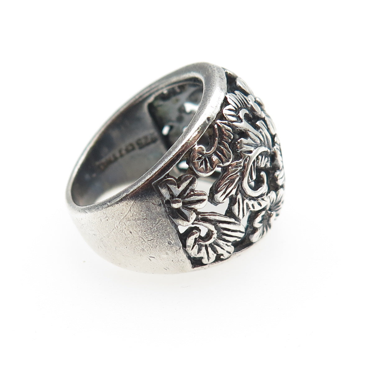 CFJ Collins Fine 925 Sterling Silver Vintage Flower Oxidized Ring Size 6.75