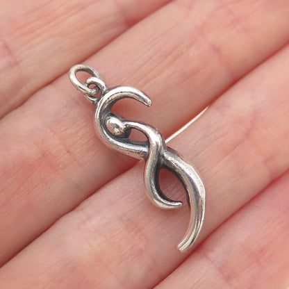 925 Sterling Silver Vintage Modernist Infinity Human Oxidized Charm Pendant