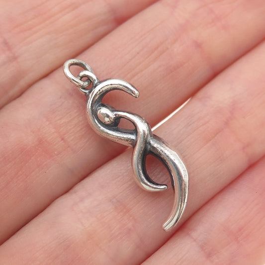 925 Sterling Silver Vintage Modernist Infinity Human Oxidized Charm Pendant