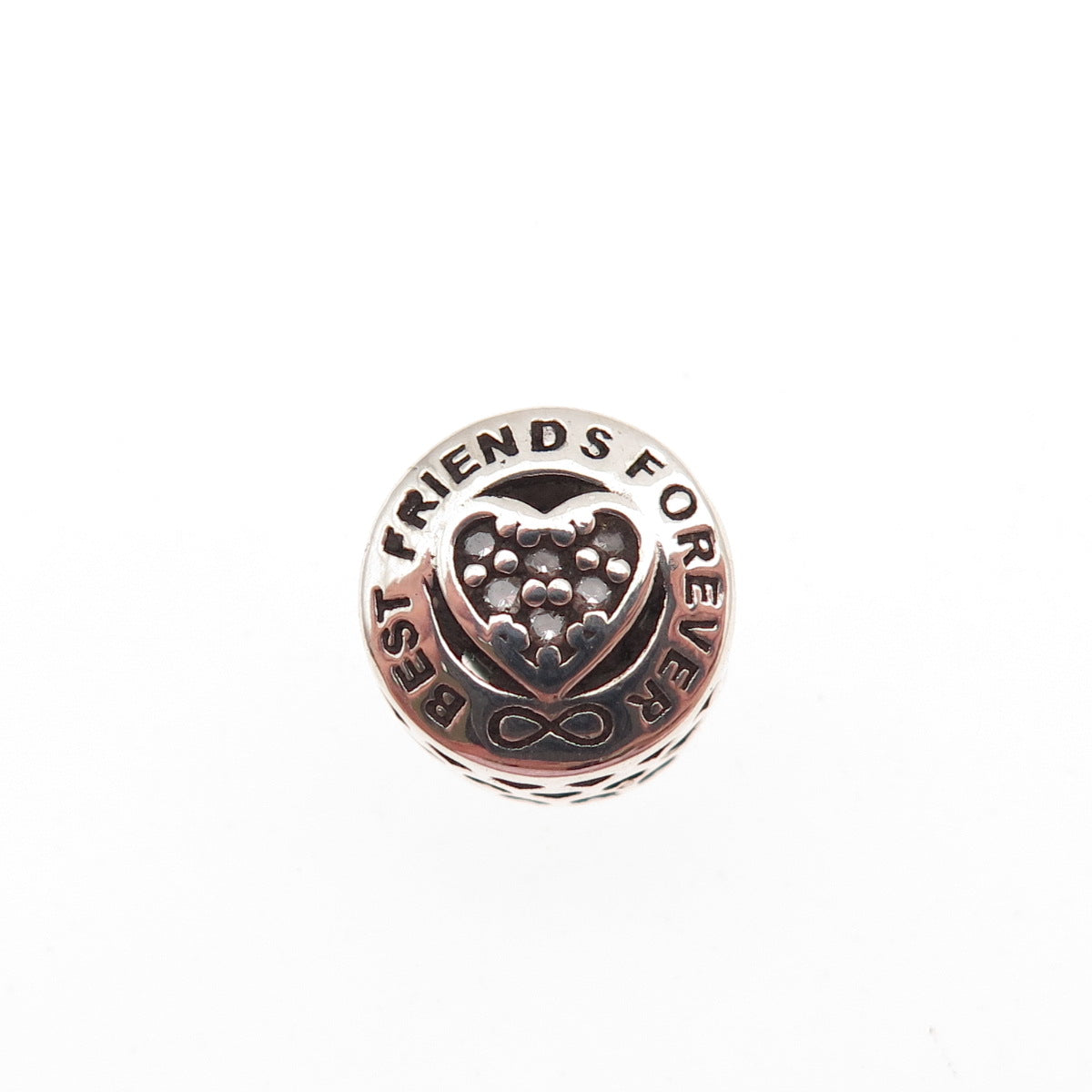 925 Sterling Silver Round-Cut C Z Best Friends Forever Slide Bead Charm