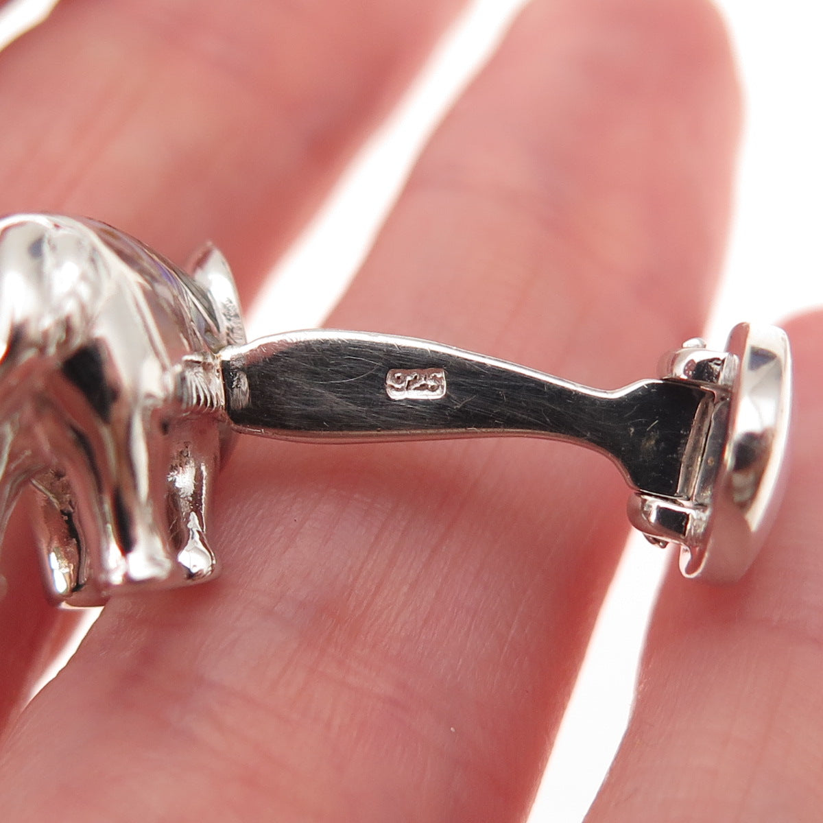 Jan Leslie 925 Sterling Silver Real Abalone Shell Elephant Cufflinks