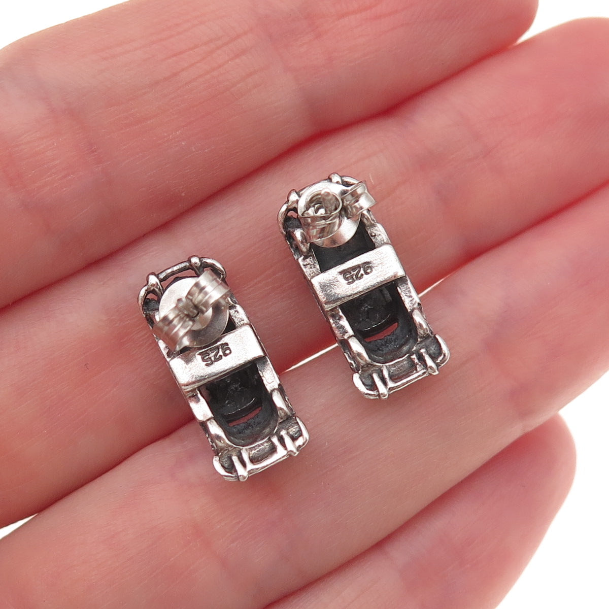 925 Sterling Silver Vintage Retro Car Oxidized Earrings