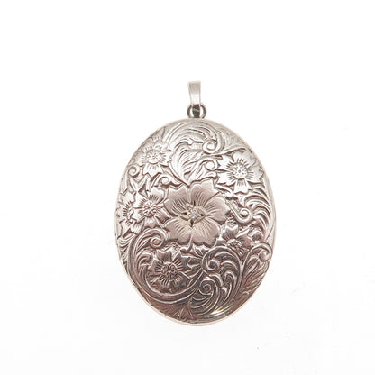 Tru-Kay Sterling Silver Vintage Real Diamond Accent Floral Locket Charm Pendant
