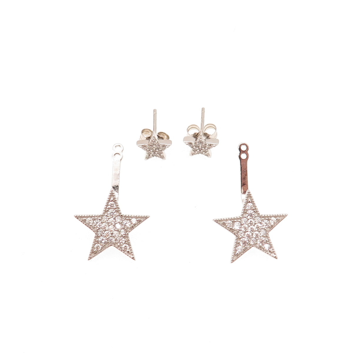 925 Sterling Silver Round-Cut C Z Star Interchangeable Earrings