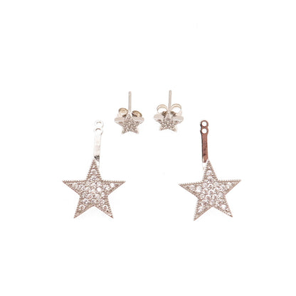 925 Sterling Silver Round-Cut C Z Star Interchangeable Earrings
