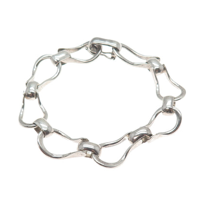 925 Sterling Silver Vintage Modernist Snaffle Bit Link Bracelet 6.75"