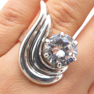 925 Sterling Silver Vintage Round-Cut C Z Modernist Ring Size 6.75