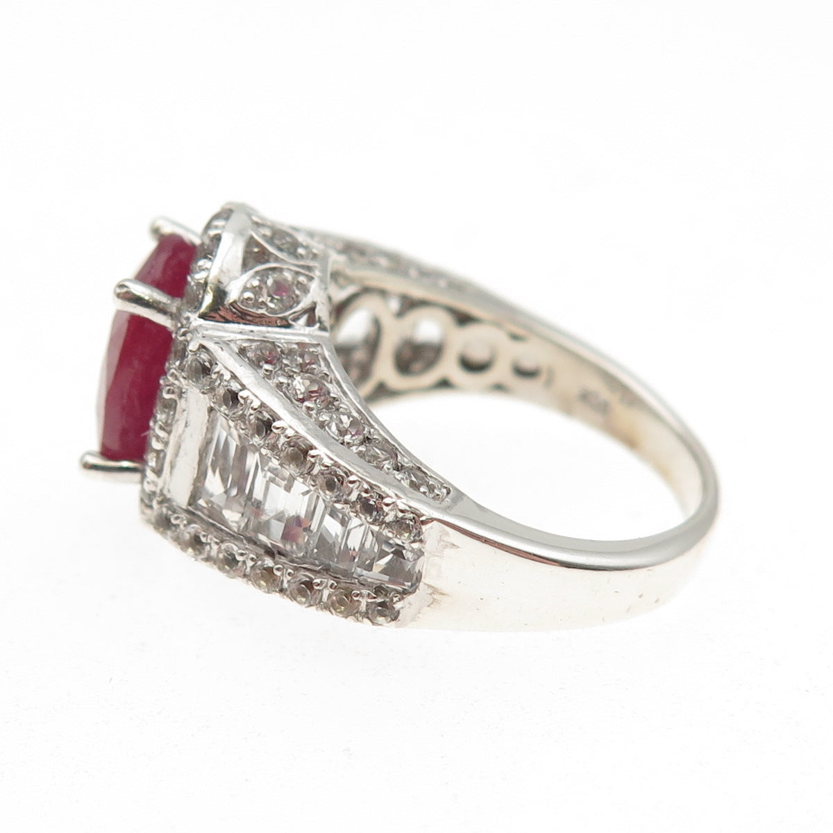 Chuck Clemency 925 Sterling Silver Real Ruby & White Topaz Ring Size 8