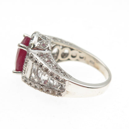 Chuck Clemency 925 Sterling Silver Real Ruby & White Topaz Ring Size 8