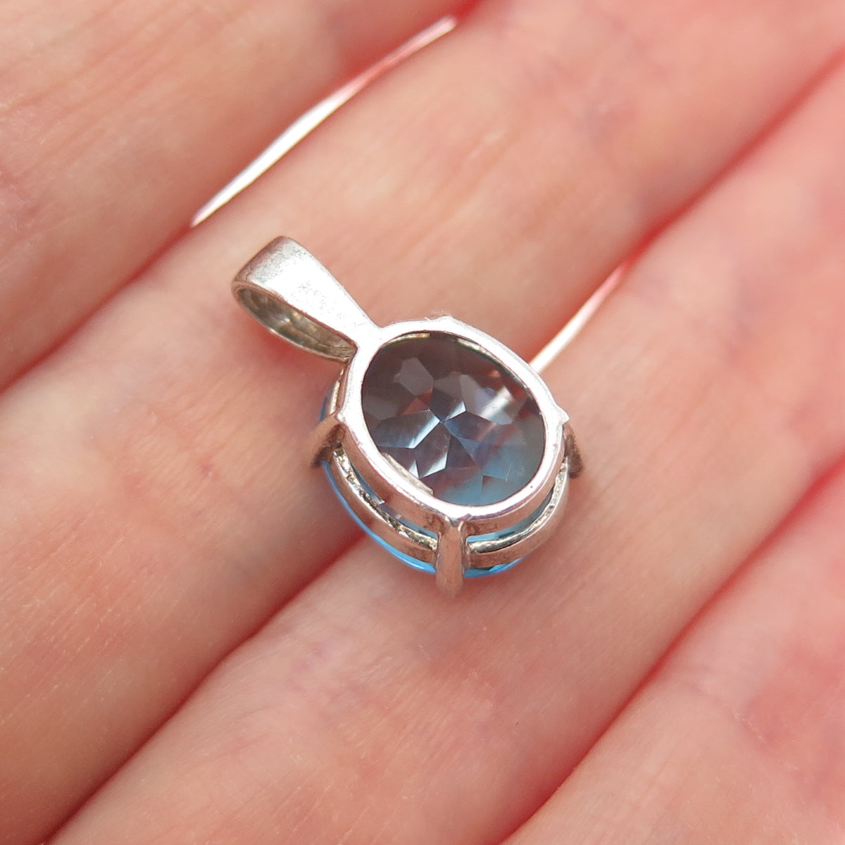 925 Sterling Silver Oval-Cut Nano Blue Topaz Minimalist Charm Pendant