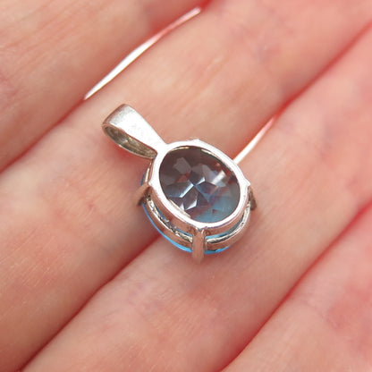925 Sterling Silver Oval-Cut Nano Blue Topaz Minimalist Charm Pendant