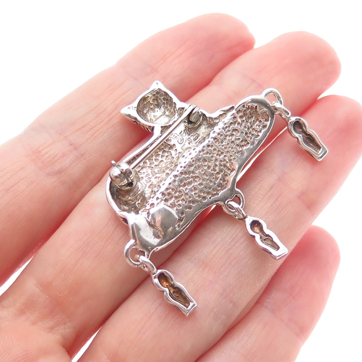 JEZLAINE 925 Sterling Silver Vintage Resting Cat Oxidized Pin Brooch