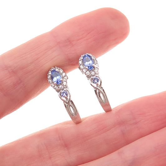 Chuck Clemency 925 Sterling Silver Real Tanzanite & White Topaz Claw Earrings