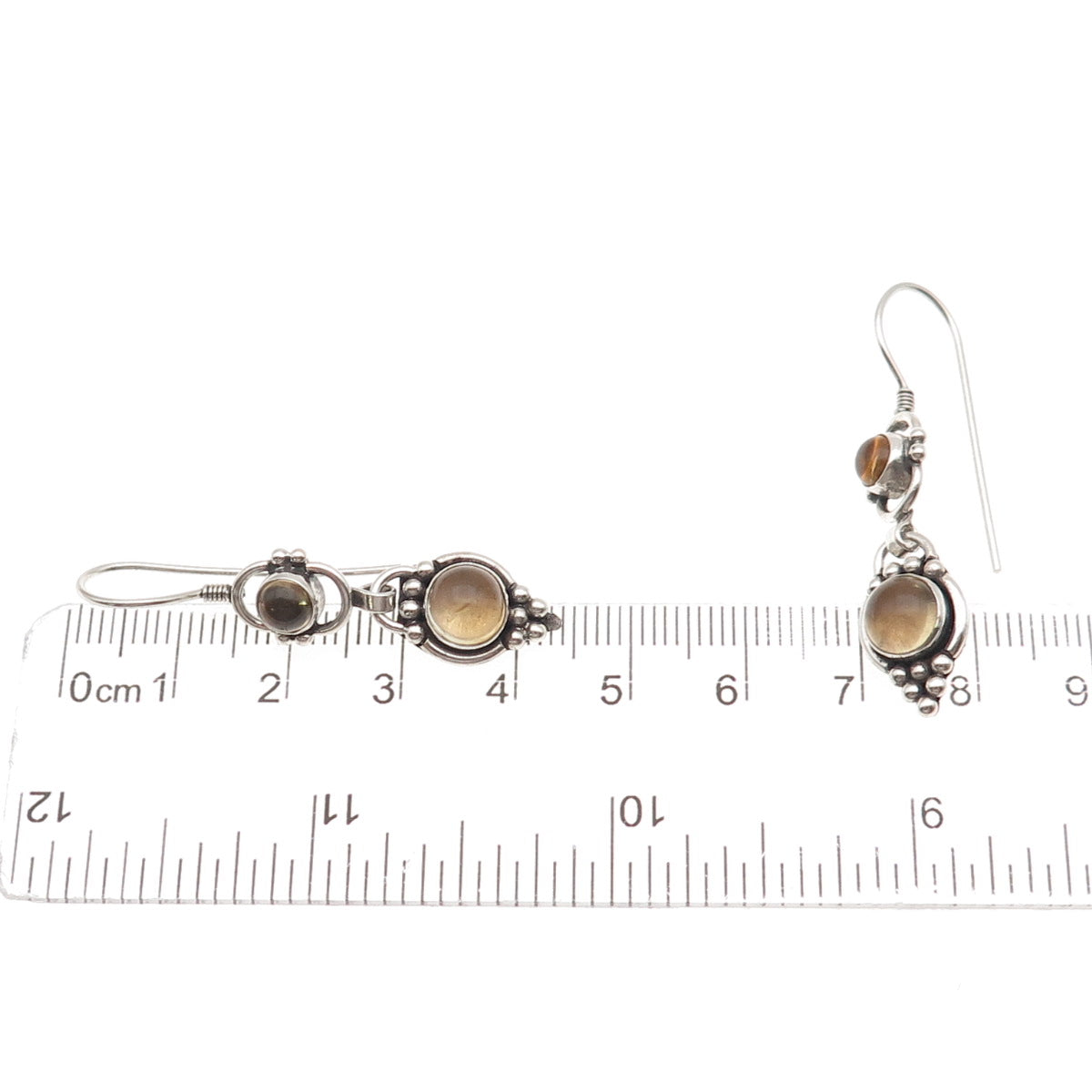 925 Sterling Silver Vintage Real Yellow Quartz Beaded Oxidized Dangle Earrings