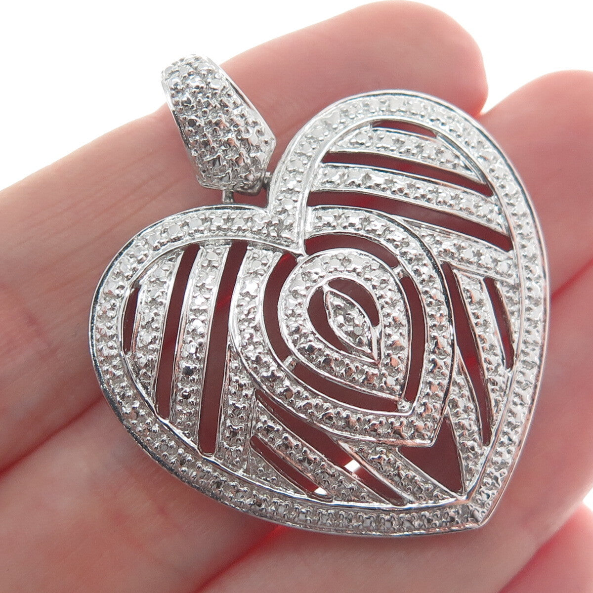 ROSS SIMONS 925 Sterling Silver Real Diamond Accent Cutout Heart Pendant
